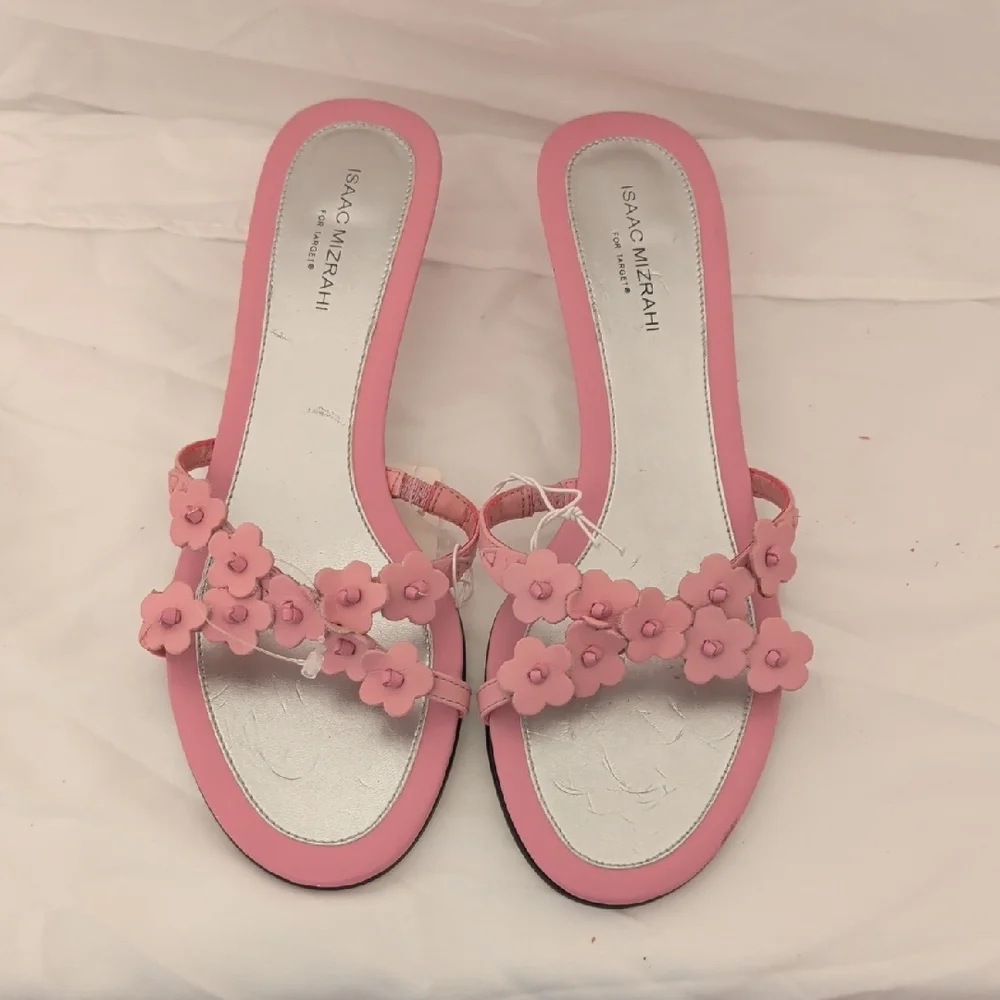 Isaac Mizrahi Pink Floral Sandals - Picture 1 of 5